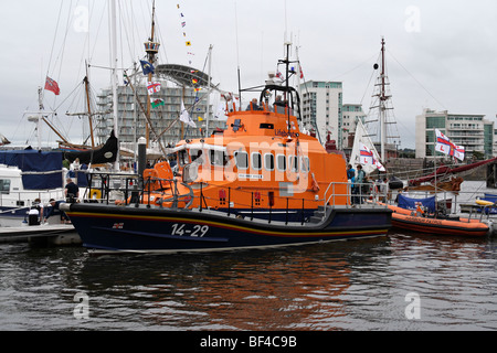 RNLI (Inner Wheel ll) Trent class Lifeboat moored in Cardiff bay Wales UK, during the harbour festival 2009 Sea rescue service Stock Photo