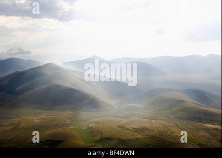 High above Piano Grande plateau, Monte Sibillini, Apennines, Le Marche, Italy, Europe Stock Photo