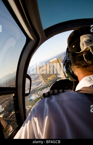 Flying in a helicopter over the Las Vegas Strip on the way to the Grand Canyon. Stock Photo