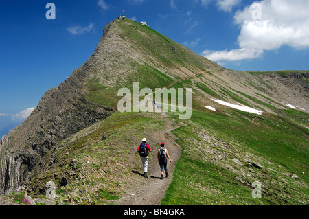 Hikers on the way to the Faulhorn summit, Bernese Oberland, Switzerland, Europe Stock Photo