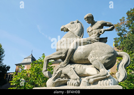 Horse and rider, War Memorial, Burg Wassenberg Castle, Heinsberg district, North Rhine-Westphalia, Germany, Europe Stock Photo
