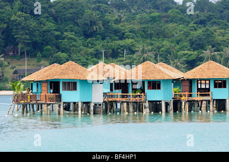 Thailand; Trat Province; Koh Chang; Bangbao; Huts built on stilts in the sea Stock Photo