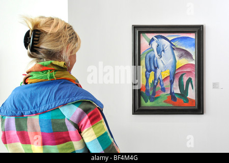 Visitor at the Museum Frieder Burda looking at the painting BLUE HORSE I, 1911, oil on canvas by Franz Marc, special exhibition Stock Photo