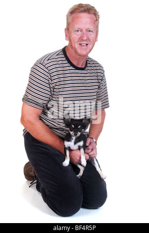 Big boss and his little doggy isolated over white Stock Photo