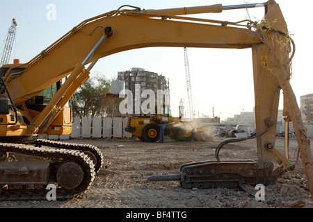 Heavy machinery on site during the demolition  of central Doha, Qatar, in November 2009, for a major rebuilding programme. Stock Photo