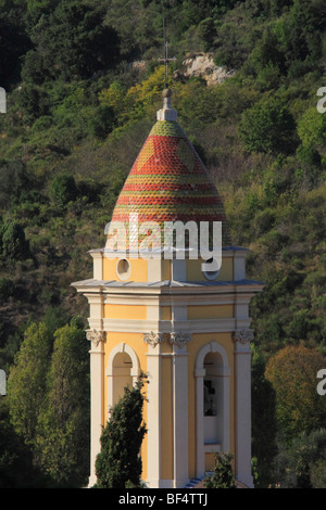 Church tower of Église Saint-Michel, La Turbie, Cote d'Azur, Alpes Maritimes, France, Europe Stock Photo