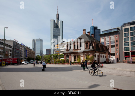 Hauptwache, former guard-house, in front of the Commerzbank and the European Central Bank buildings, Frankfurt am Main, Hesse,  Stock Photo