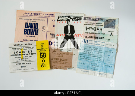 A selection of David Bowie concert tickets from various eras Stock Photo