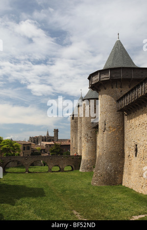 Fortress and the Basilica of Saint Nazaire Celse Inside the Medieval City of Carcassonne Aude France Stock Photo