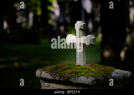 Stone cross at a cemetery, Munich, Bavaria, Germany, Europe Stock Photo