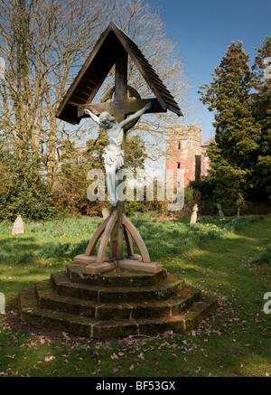 The Crucifixion, viewed here in the catholic cemetery of St Mary's Church on Acton Burnell, England. Stock Photo