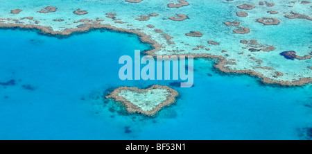 Panorama, aerial view of the ocean floor, Heart Reef, heart-shaped reef, Great Barrier Reef World Heritage Area, Great Barrier  Stock Photo