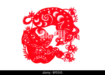 Paper Cutting piece with Chinese horoscope Ox, Beijing, China Stock Photo