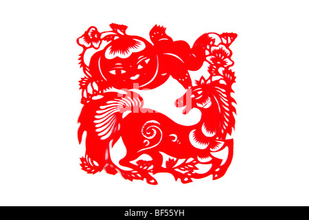 Paper Cutting piece with Chinese horoscope Horse, Beijing, China Stock Photo