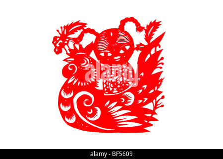 Paper Cutting piece with Chinese horoscope Rooster, Beijing, China Stock Photo