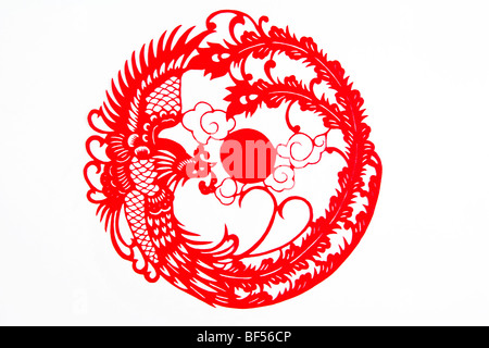 Phoenix patterns of Chinese Paper Cutting, Beijing, China Stock Photo