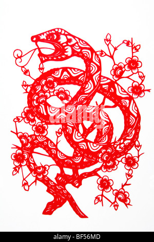 Paper Cutting piece with Chinese horoscope Snake, Beijing, China Stock Photo