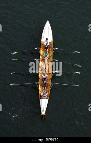 Water sports, double-coxed fours, young rowers in action Stock Photo