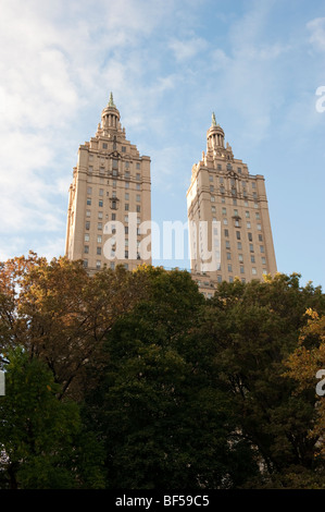 View of the San Remo apartment building in New York City from Central Park in the Fall