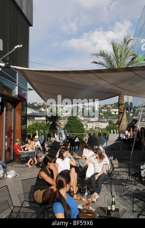 People sitting in a bar at little castle square, Stuttgart, Baden-Wurttemberg, Germany Stock Photo
