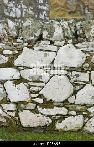 Lichen covered Stone Wall. Islay, West Coast, Scotland. Stock Photo
