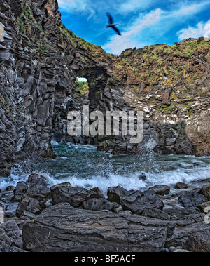 Cove, Hellnar, Snaefellsnes Peninsula, Iceland Basalt cliffs Stock Photo