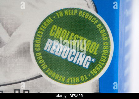 cholesterol reducing food label on a carton of soya milk in the uk Stock Photo