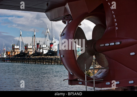 Propeller of fishing trawler at shipyard, Reykjavik, Iceland Stock Photo
