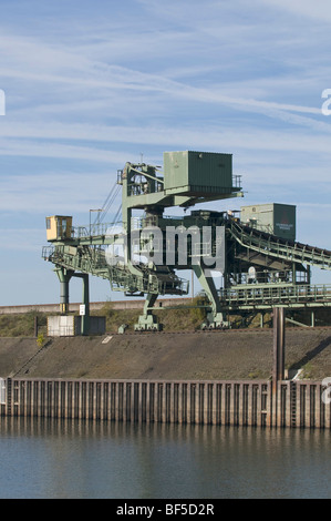 Coal conveyor belt on the shore, Port of Duisburg, North Rhine-Westphalia, Germany, Europe Stock Photo