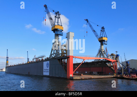 Empty floating dock, Blohm and Voss shipyard, Hamburg Port, Hamburg, Germany, Europe Stock Photo