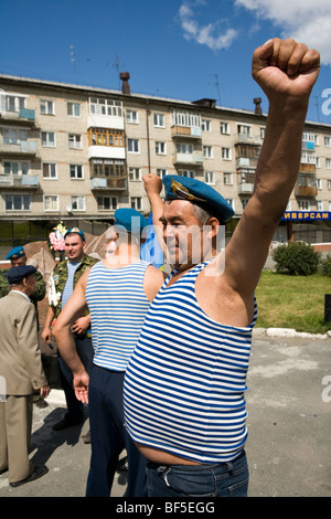 Russian veteran celebrating Russian army day, Irbit, Urals, Russia Stock Photo