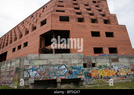 Abandoned modern building. Wall with graffiti, Yekaterinburg, Urals, Russia Stock Photo