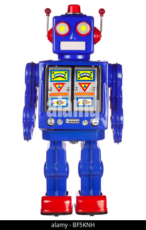 Old tin robot on white background Stock Photo