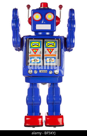 Old tin robot on white background Stock Photo