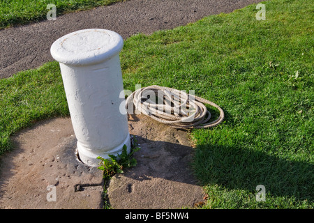 White bollard at Marple locks on the Peak Forest Canal Stock Photo