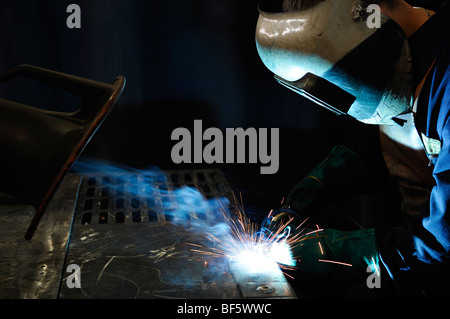Welder Welding at an Engineering Works Stock Photo