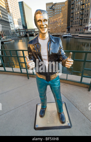 Statue of Fonzie from the hit TV series 'Happy Days' on riverwalk of Milwaukee River, Milwaukee, Wisconsin, USA Stock Photo