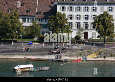 Klingentalfaehre Ferry over Rhine River, Rhine Riverbank, Basel, Basle, Switzerland Stock Photo