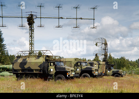 Radar vehicles of the Soviet Isayev S-125 Neva/Pechora surface-to-air missile system on museum display in Tuusula, Finland Stock Photo