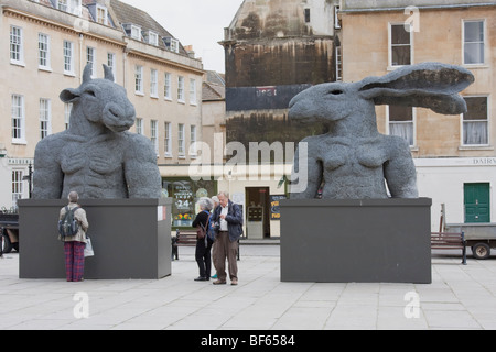 Hare and Minotaur Sculpture by Sophie Ryder in Bath, England Stock Photo