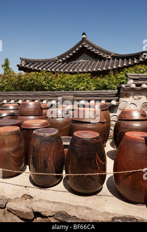 Traditional Ceramic pots for food storage in the Namsangol Hanok Village Stock Photo