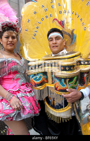Bolivian folkloric costume, Annual Hispanic Day Parade on 5th Avenue, New York City, Celebrating the Hispanic Heritage Stock Photo