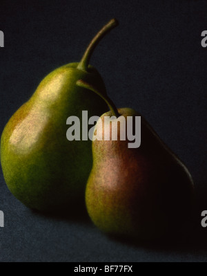 Two pears on gray background Stock Photo