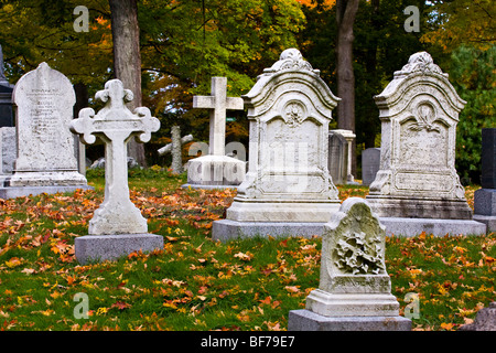 Forest Hills Cemetery. Victorian Era Gravestones in Autumn. Stock Photo