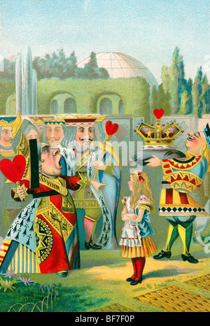 Turn of the century Chromolithograph of Alice in Wonderland with the Queen of Hearts Stock Photo