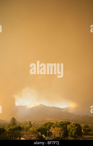 falling ash and smoke surrounds mountains, Jesusita Fire , Santa Barbara, California, United States of America Stock Photo