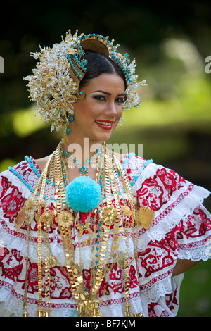 The Pollera, Panama typical dress. Pollera, traje tipico de Panama. Stock Photo