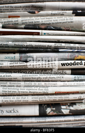 Close up of a pile of old newspapers Stock Photo