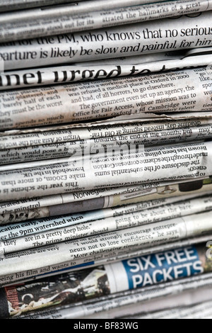 Close up of a pile of old newspapers Stock Photo