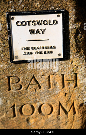 Cotswold Way sign at the beginning and the end of the Cotswold Way at Chipping Campden, Gloucestershire, UK Stock Photo